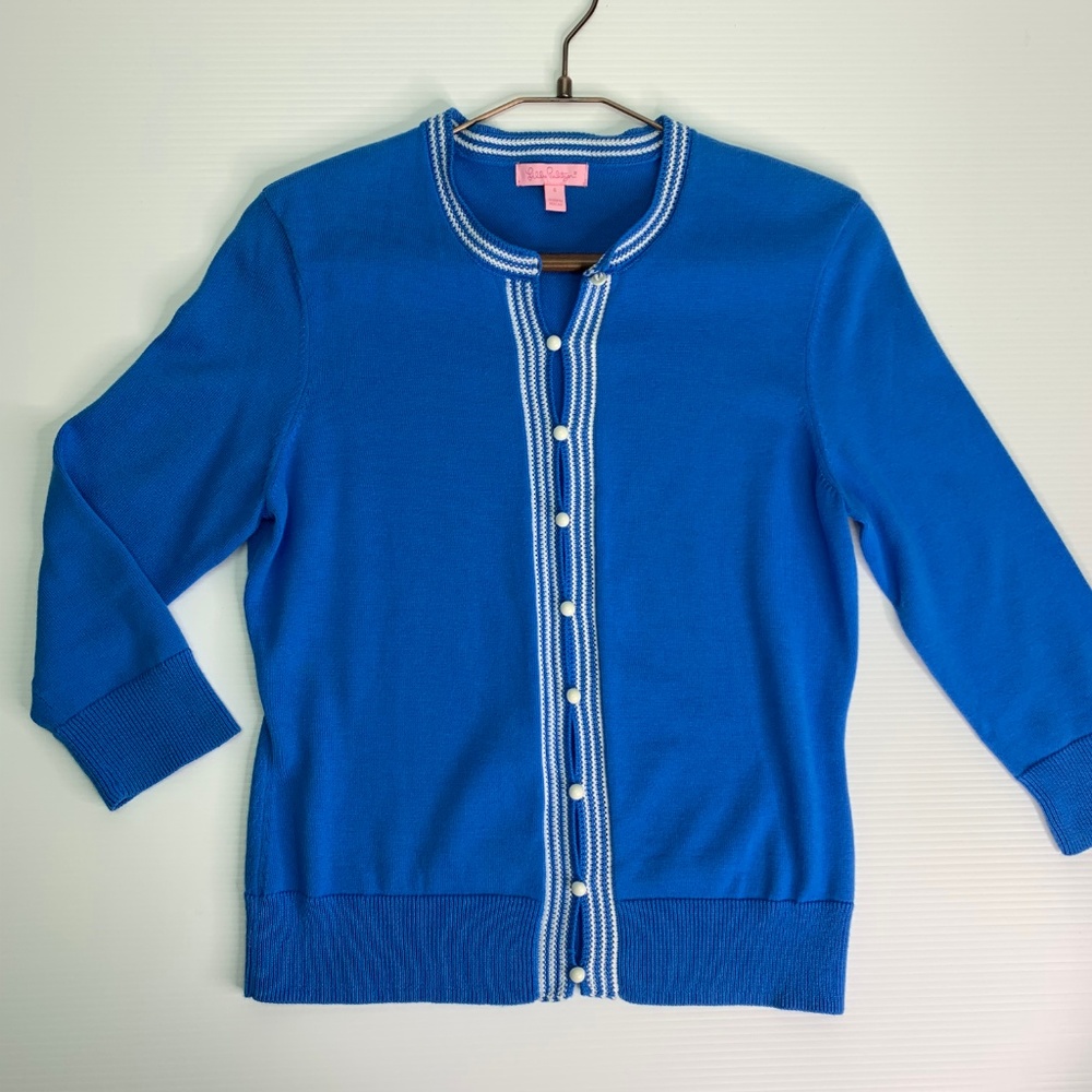 Lilly Pulitzer Cardigan Sweater Small Blue Crochet